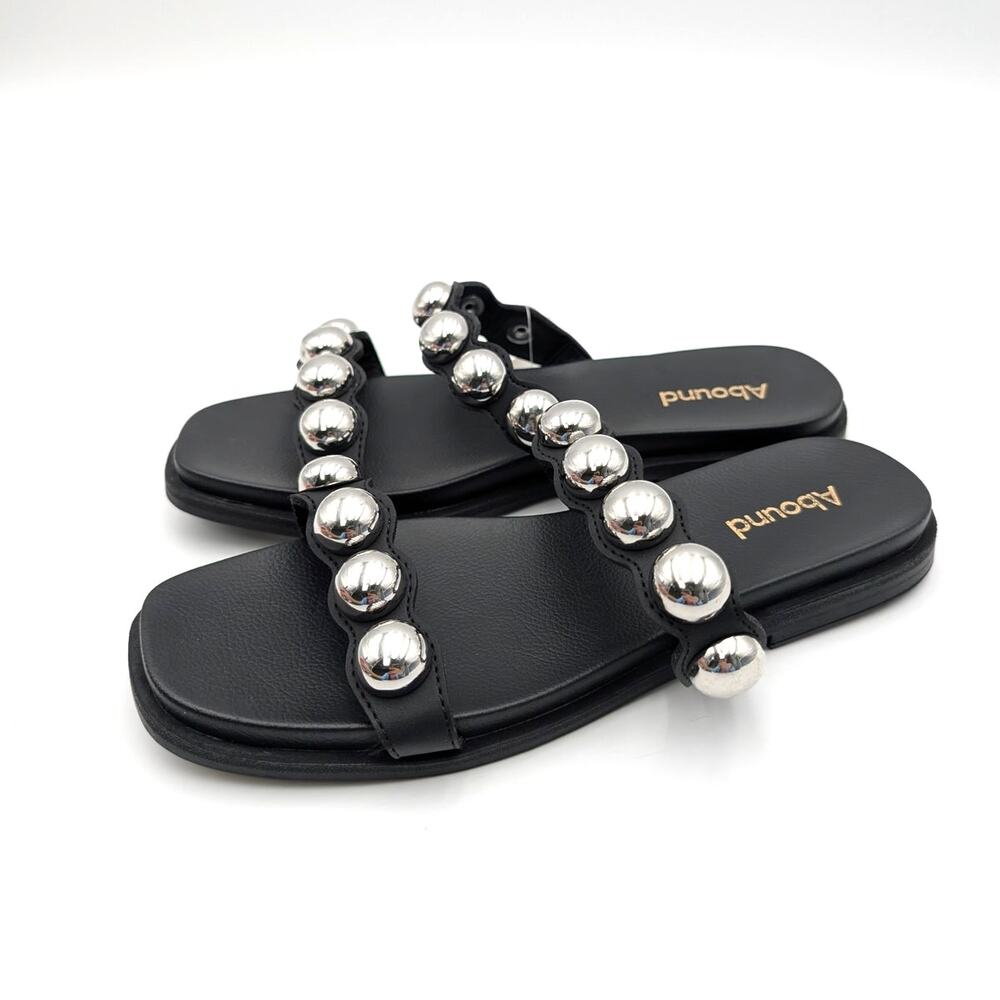 Abound Hazel Studded Slide Sandals Open Square Toe Women's Black Sz US6.5M EU37